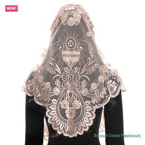 Traditional Champagne Beige Lace Mantilla Church Veil Holy Grail Embroidery New
